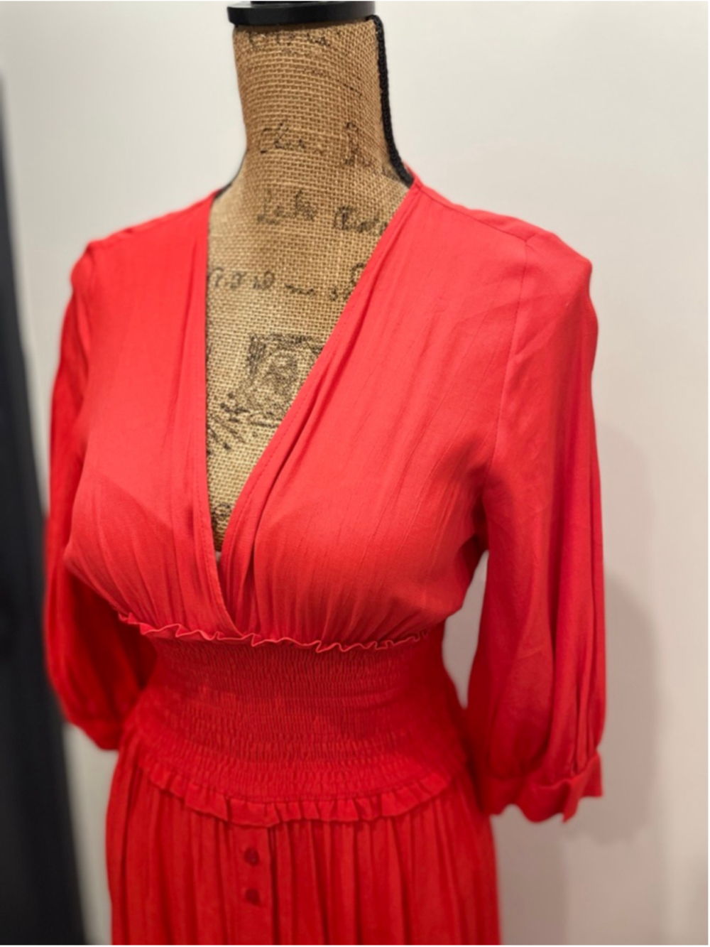 ZARA Smocked Waist Button Front Midi Dress S Milkmaide Dutton Event Party Boho - Picture 2 of 7
